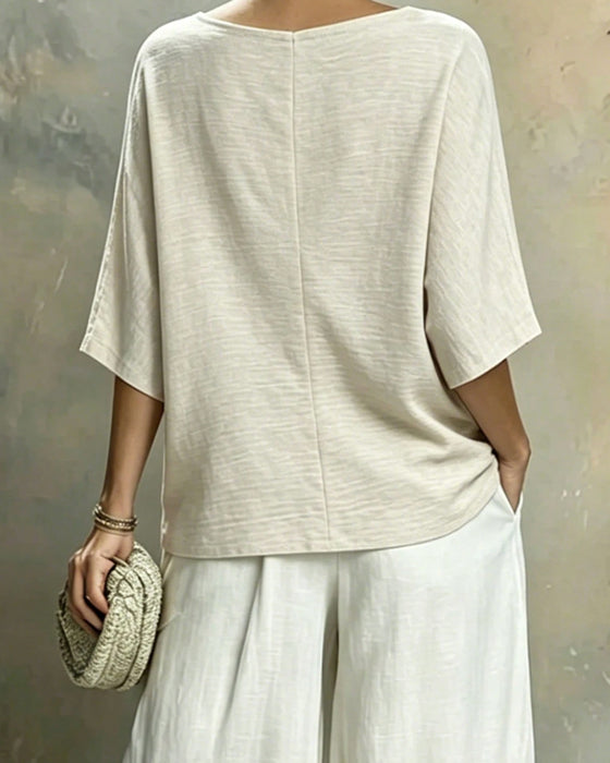 Blouse Col V Chauve-Souris Manche