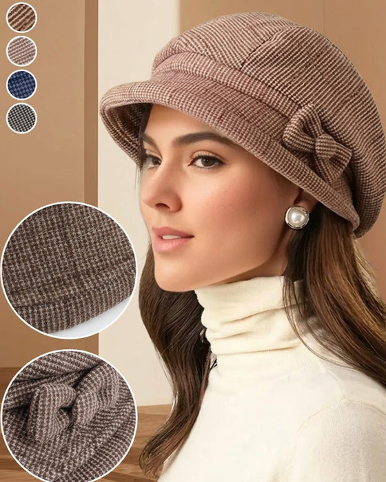 Femme Élégant À Carreaux Nœud Décor Béret