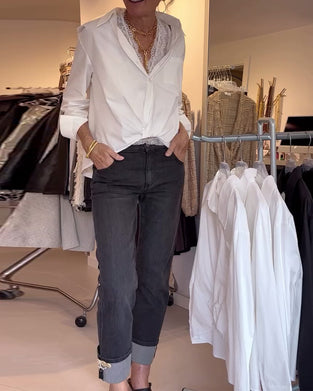 Chemise Et Dentelle Ensemble Sous-vêtement Revers Uni Manches Longues