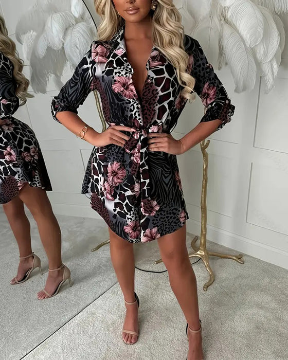 Robe Chemise Léopard Imprimé Floral