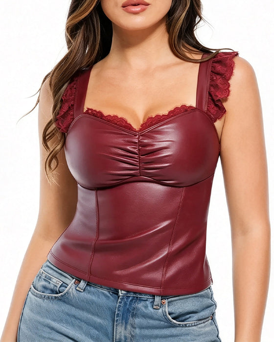 Débardeur PU Dentelle Volant