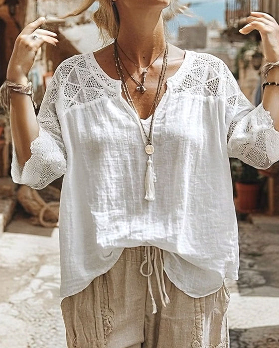 Blouse Unie Panneautée Col V