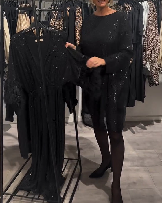 Robe Élégante Dos Nu À Bretelles Et Paillettes