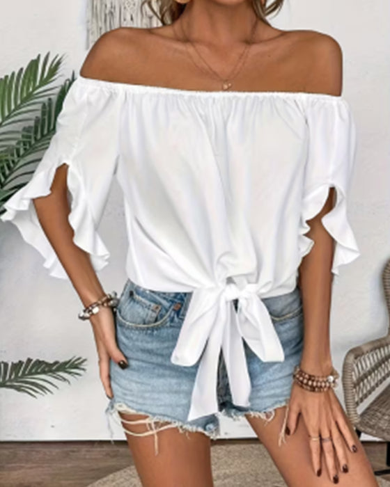 Blouse Off-Shoulder Nœud Manche Évasée
