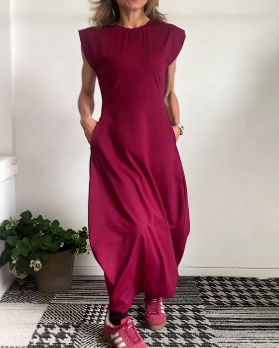 Robe Col Rond Poche Unie