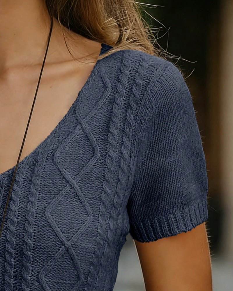 Pull-Over Argyle Manches Courtes Col En V