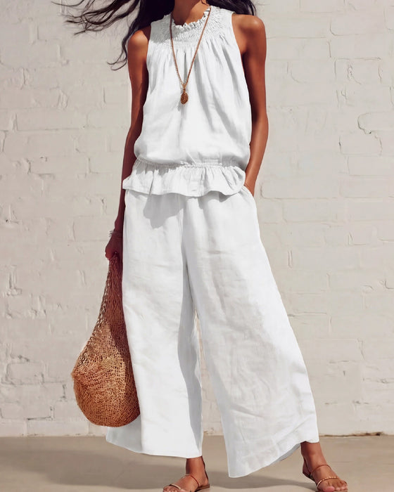 Ensemble Sans Manches Volant Pantalon Large