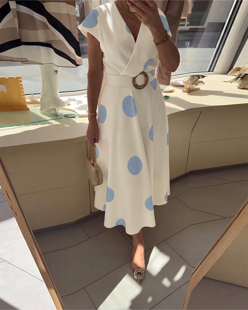 Robe À Pois Col En V Cintrée À La Taille