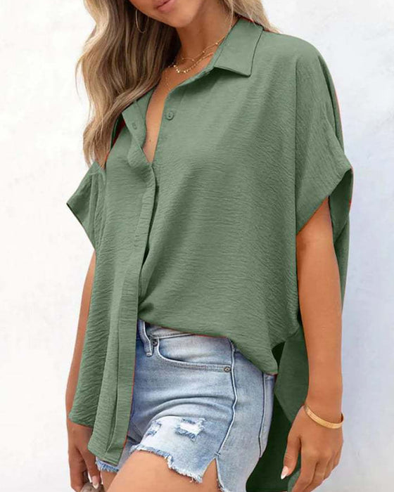 Chemise Manches Courtes Unie Décontractée Coupe Loose