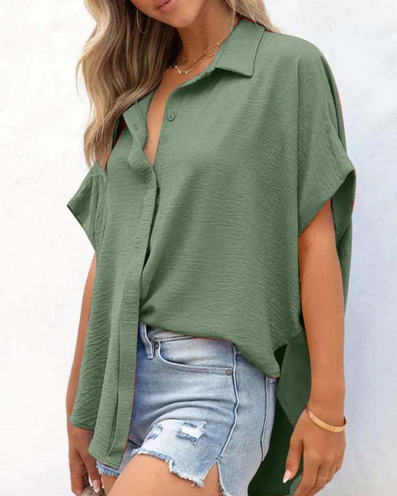 Chemise Manches Courtes Unie Décontractée Coupe Loose