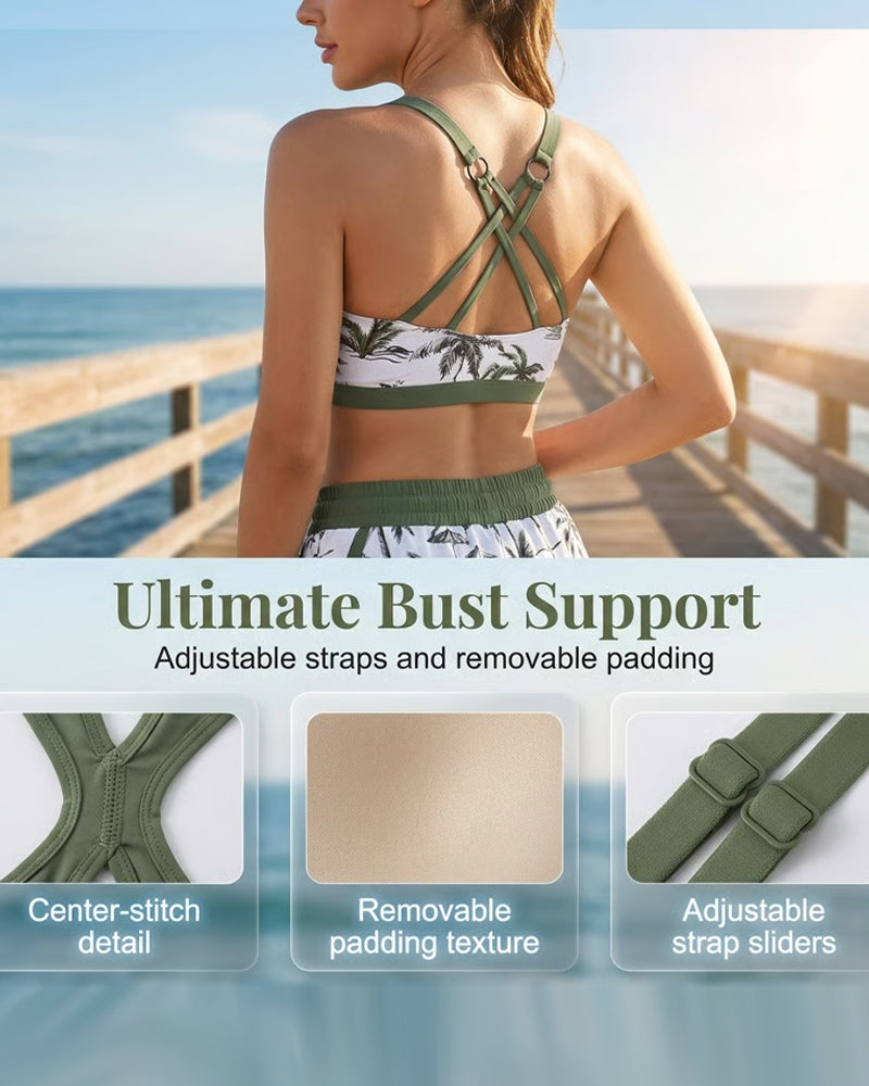 Couverture Et Bikini Crisscross Haut Sans Manches + Cordon Imprimé Pantalon Pour