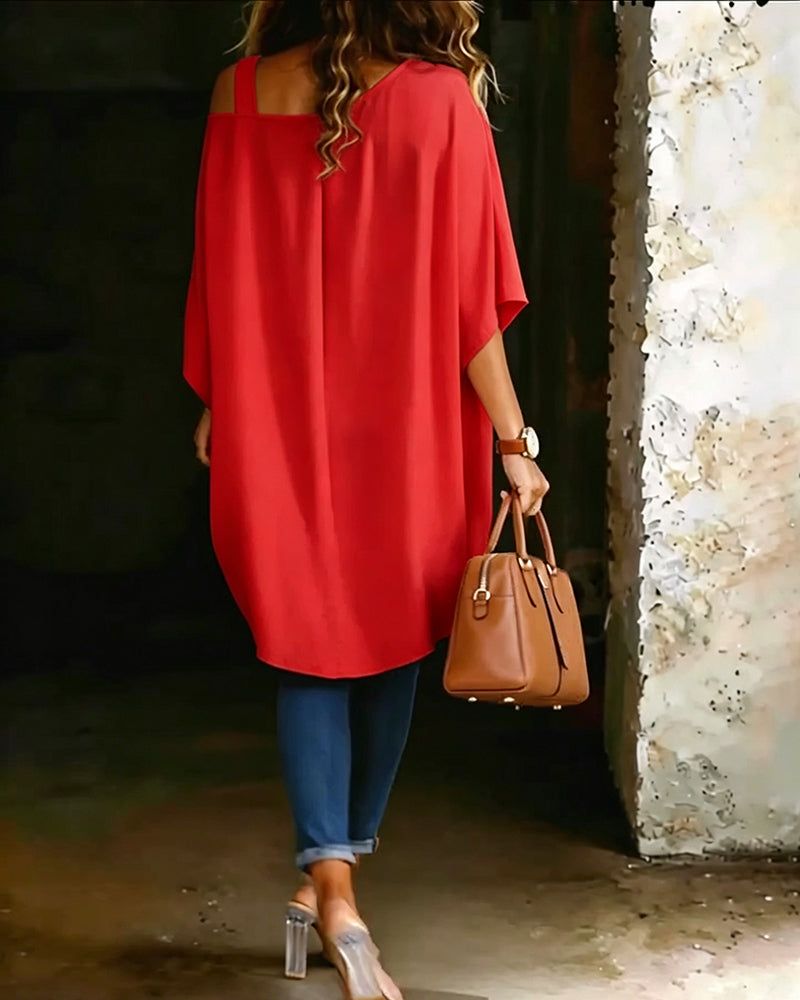 Blouse Asymétrique Épaule Dénudée Unie Décontractée