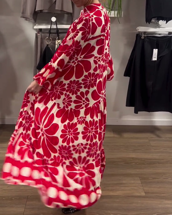 Robe Col V Loose Plus Size Floral Print