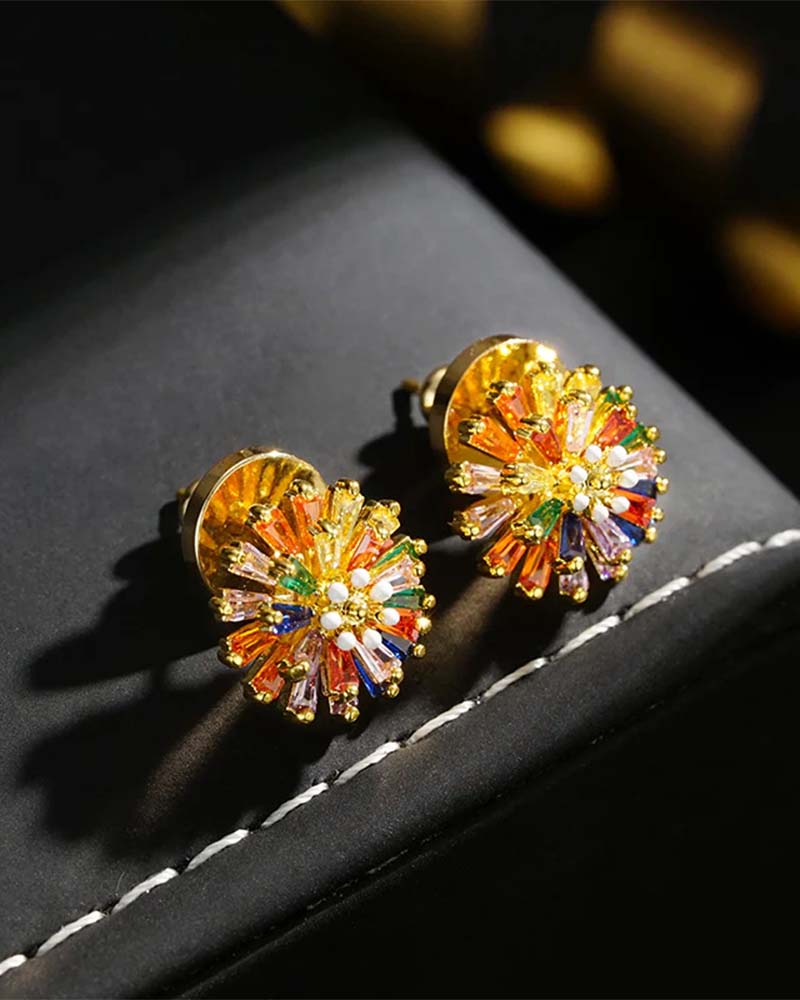 Boucles D'oreilles Clous Feu D'artifice Coloré 💎 Design Zircone & Élégant Minimaliste