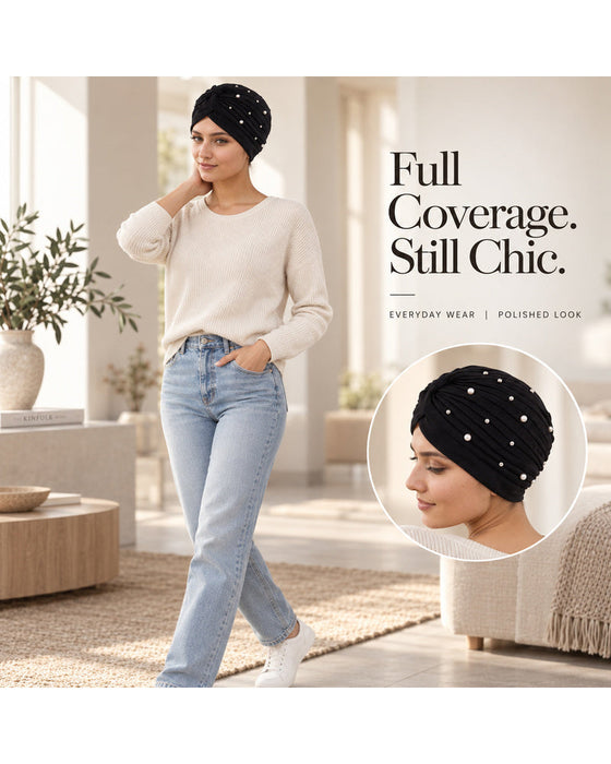 Chapeau Perle Plissé Pré-Noué Turban