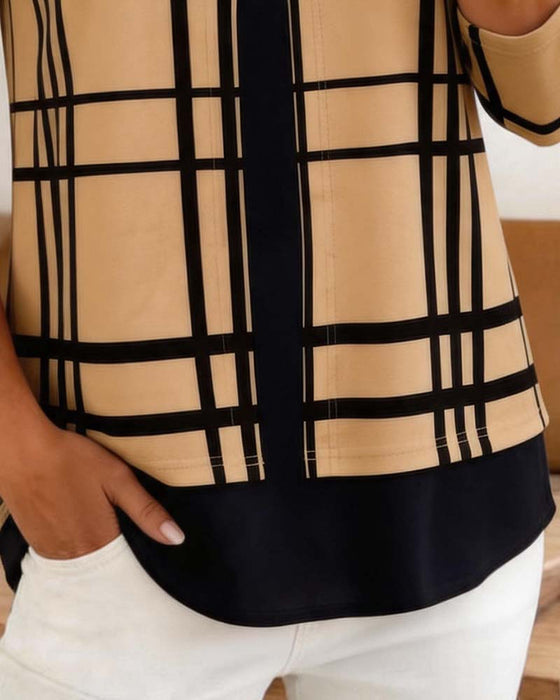 Blouse Carreau Imitation Deux Pièces Décontractée
