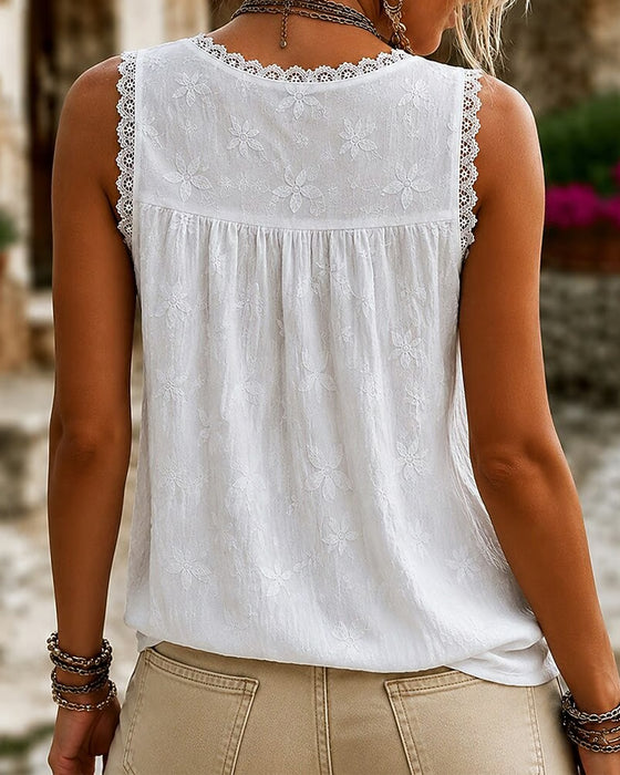 Débardeur Col-V Uni Dentelle