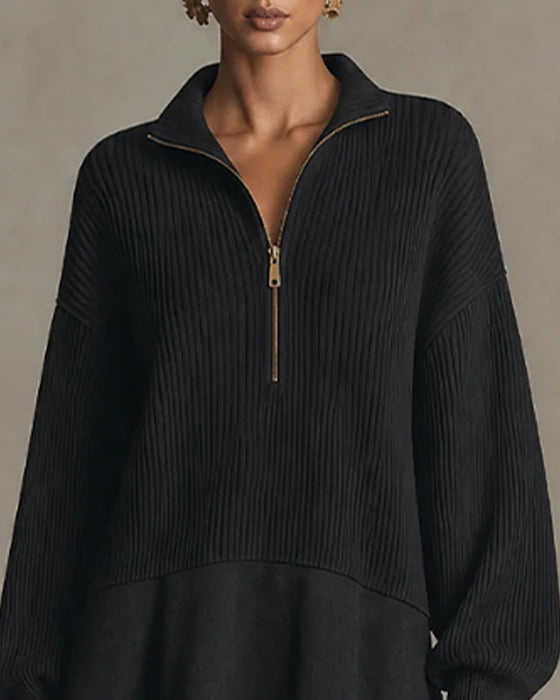 Robe Pull Décontractée Fermeture Éclair Manche Longue