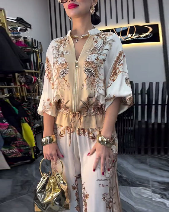 Costume à Pantalon Large Tempérament Col Montant Fermeture Éclair