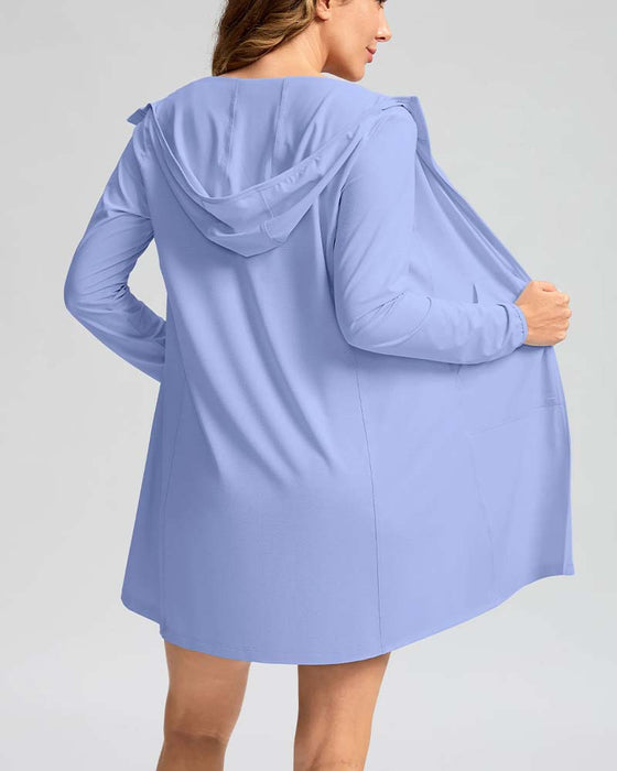 Manteau Manches Longues Capuche Poche Zip Protection Solaire