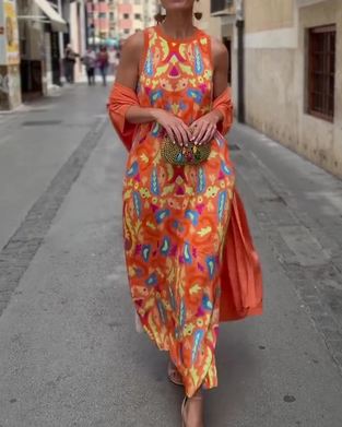 Ensemble Robe Longue Sans Manches Avec Long Cardigan