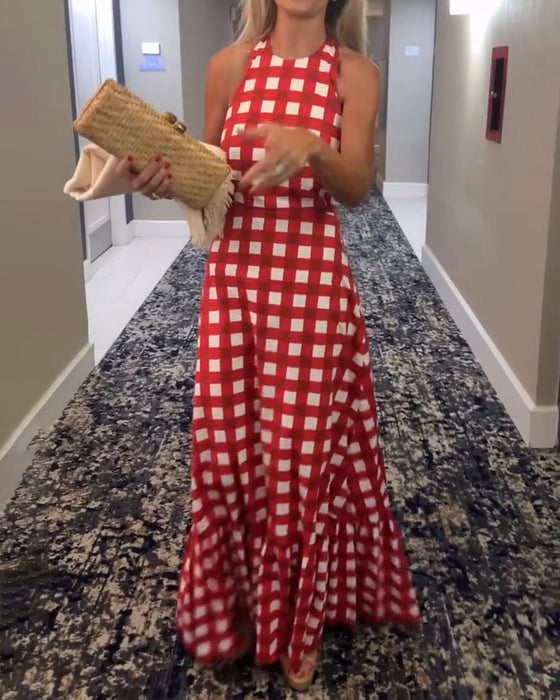 Robe Décontractée Sans Manches À Carreaux