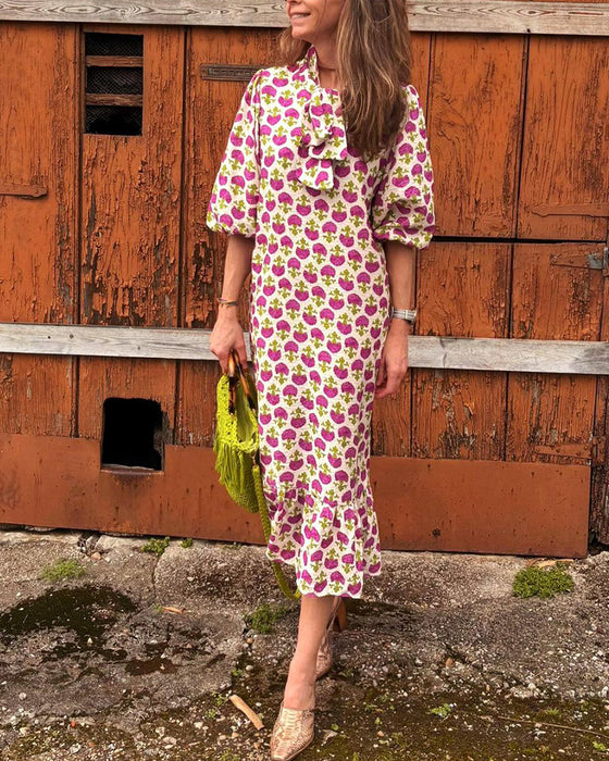 Robe élégante imprimée à manches bouffantes