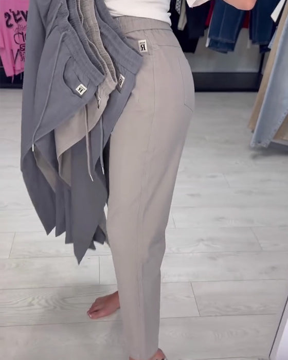 Pantalon Taille Élastique Cordon De Serrage Unie Décontracté