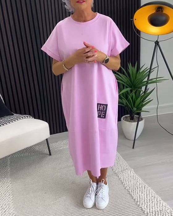 Robe Manche Courte Décontractée Droite Poche