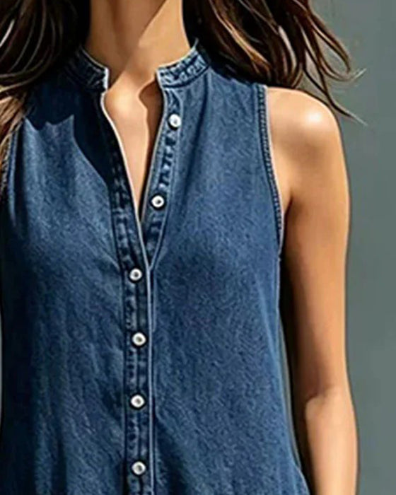 Combinaison Denim Sans Manches Courte