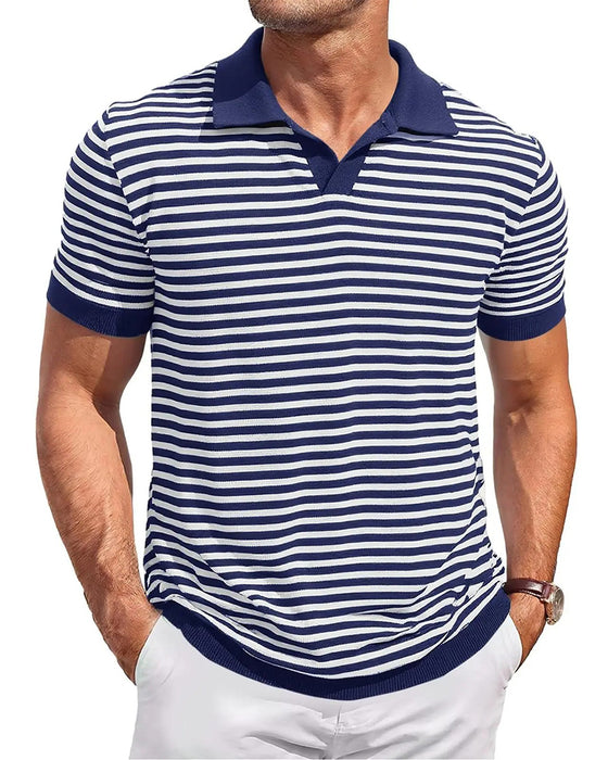T-Shirt Col-Polo Rayé Bloc-De-Couleur