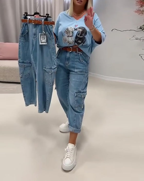 Jean Taille Haute Style Cargo