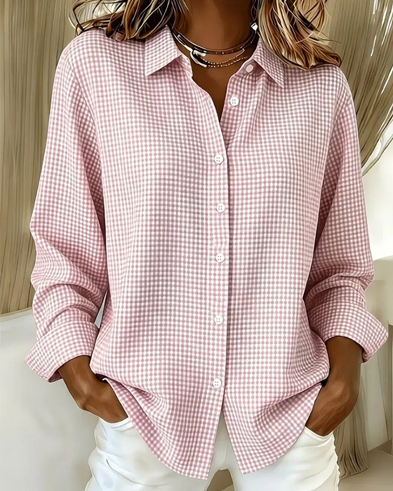 Chemise Col-V À Carreaux Boutonnage Décontractée Ample