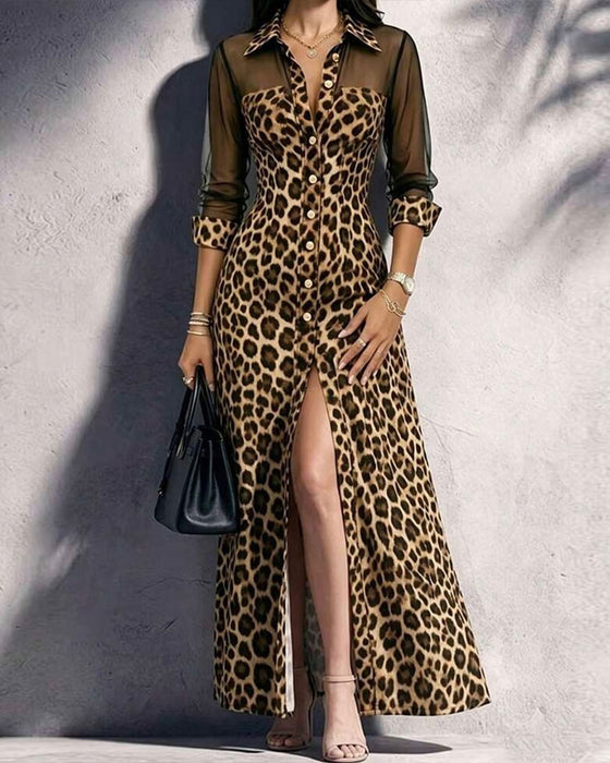 Robe Revers Léopard Tendance