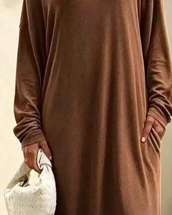 Robe Asymétrique Off-Shoulder Manche Longue Poche Maxi