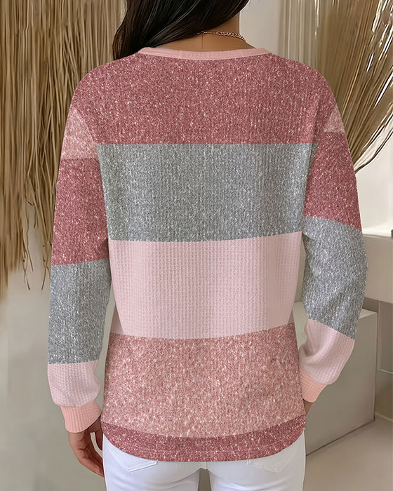 Sweatshirt Bouton Col Rond Bloc De Couleur