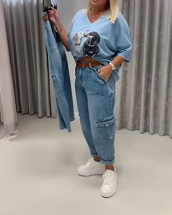 Jean Taille Haute Style Cargo