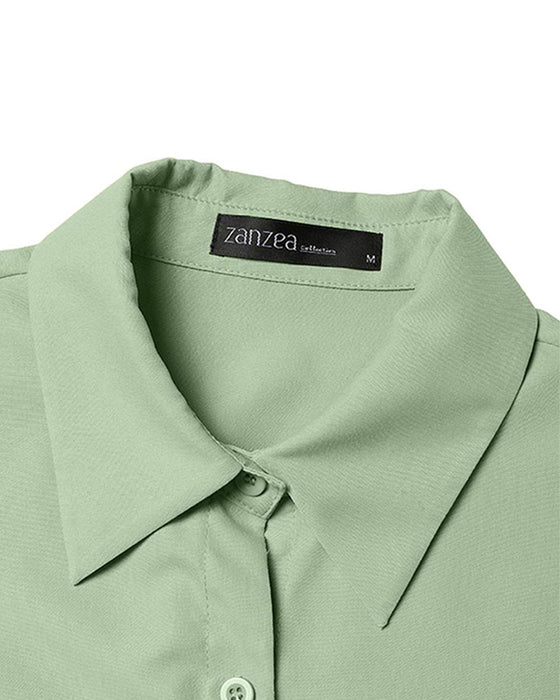 Robe A-Ligne Attache Taille Haute Bouton