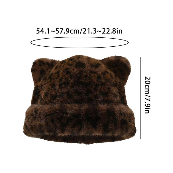 Chapeau Imprimé Léopard Peluche Oreille De Chat