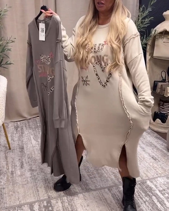 Robe ample imprimée à manches longues