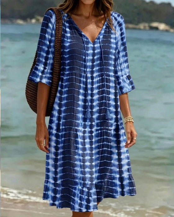 Robe Col V, Imprimé Dégradé, Vacances