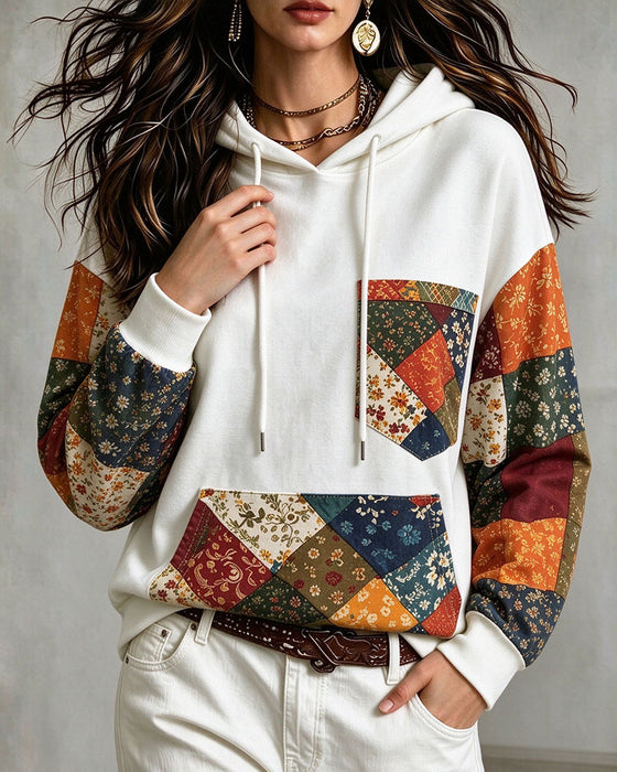 Hoodie Patchwork Imprimé Capuche