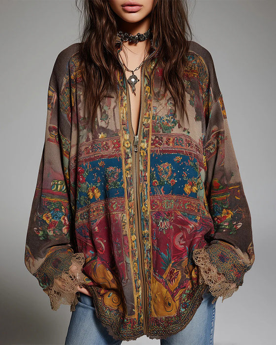 Blouse à Motifs Dentelle et Imprimé Florale