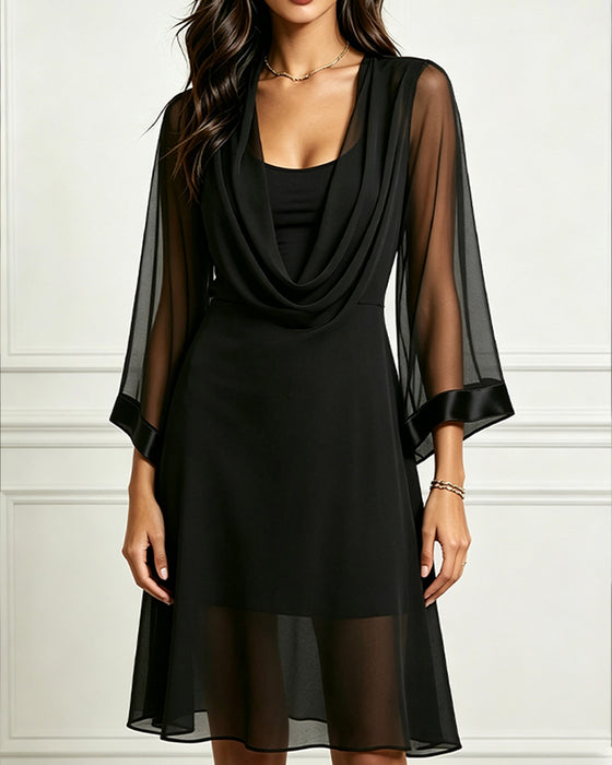 Robe Élégante Col Drapé Sheer