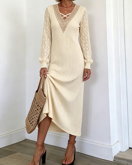 Robe Dentelle Col V Unie