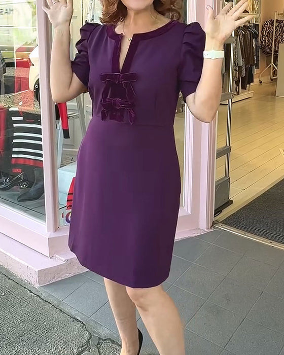 Robe Manches Bouffantes Nœud Velours Patchwork