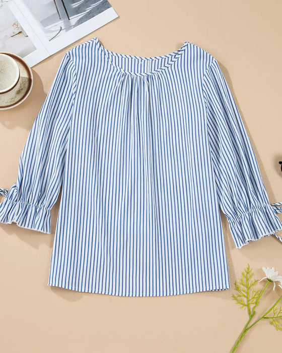 Blouse Rayée Col Rond Manche Bouffante