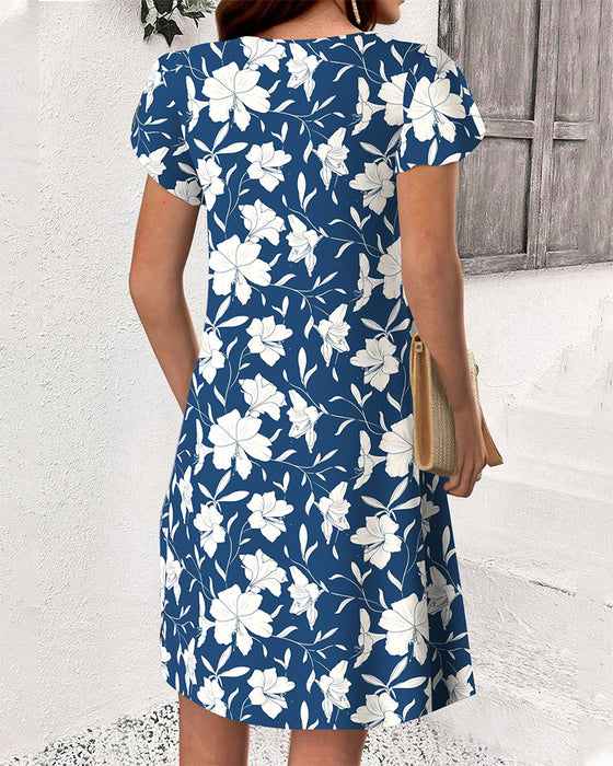 Robe Manches Courtes Boutons Imprimée