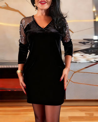 Robe tendance en patchwork de velours à manches longues