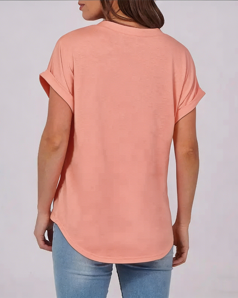T-Shirt Uni Col V Manches Courtes